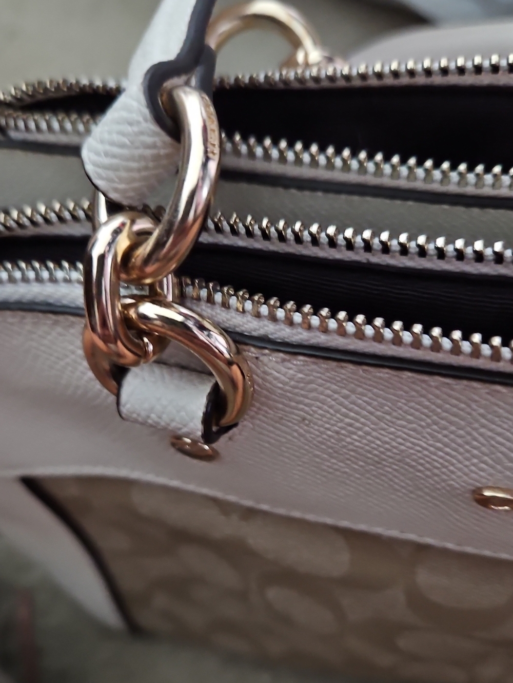 Coach Two-Tone Signature Satchel in Beige and Cream - Picture 10 of 12